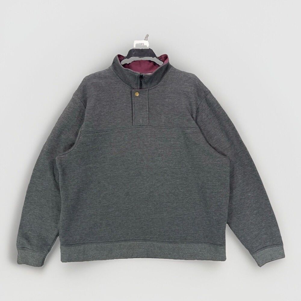 Orvis Sweatshirt Men XXL Gray Quarter Zip Mock Neck Pullover Cotton Blend Flanne